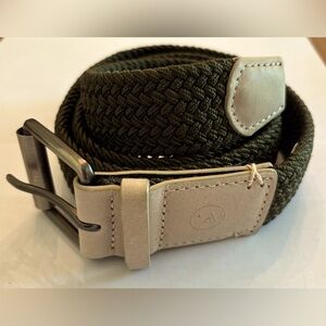 Arcade Olive Braided Elastic Belt with Tan Leather Trim